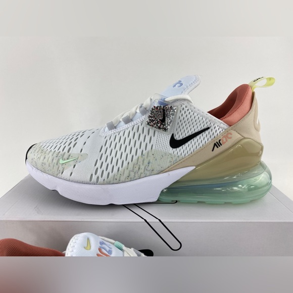 Nike Air Max 270 White Sanddrift Men's Sneakers Shoes Black Swoosh DQ7642 100 - Picture 4 of 12